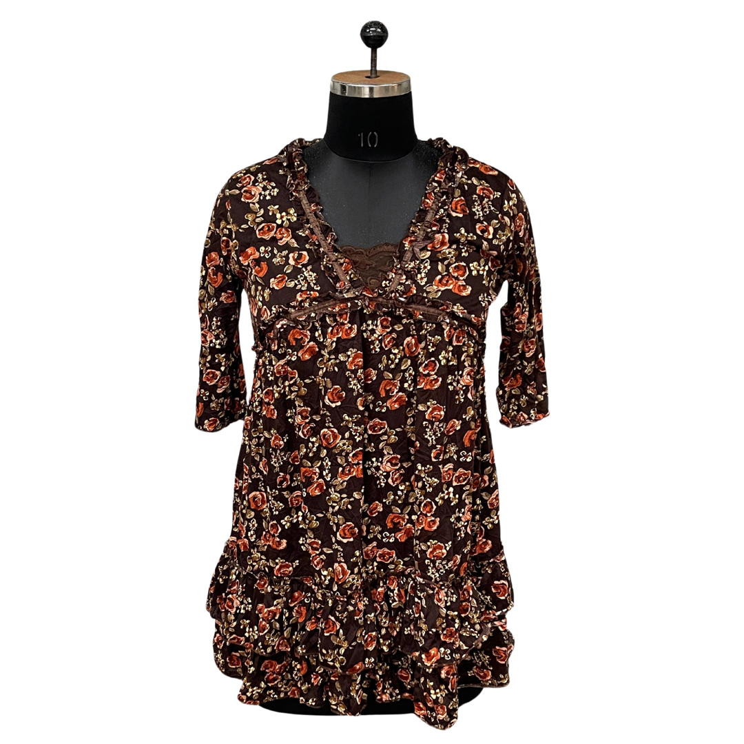 Brown Floral Ruffle Mini Dress