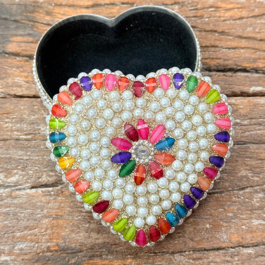 BEADED HEART JEWELRY BOX 10CM