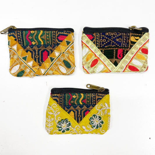 YELLOW SILK SARI PURSE 9x11CM