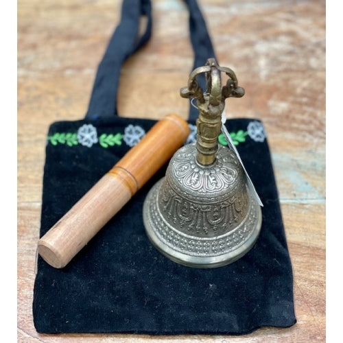 BRASS BELL W/STICK MED 13x7cm