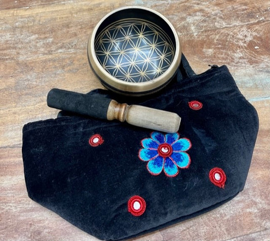 FLOWER OF LIFE BRASS SINGING BOWL 14x7.5CM