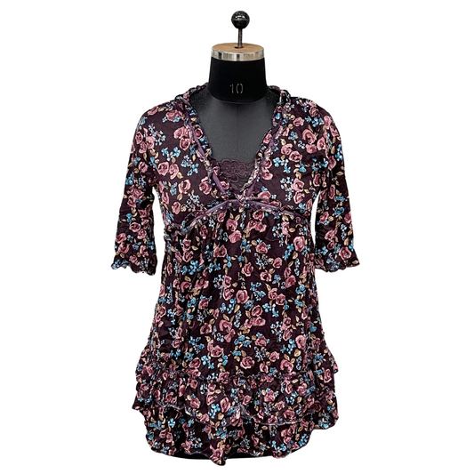 Burgundy Floral Ruffle Mini Dress