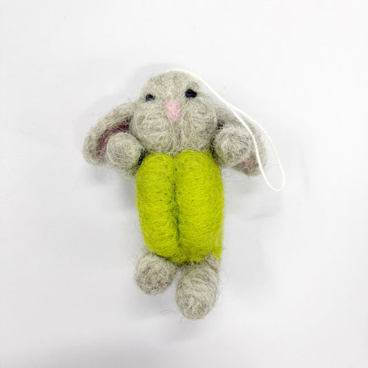 GREY BUNNY WITH GREEN PANTS 9x5CM