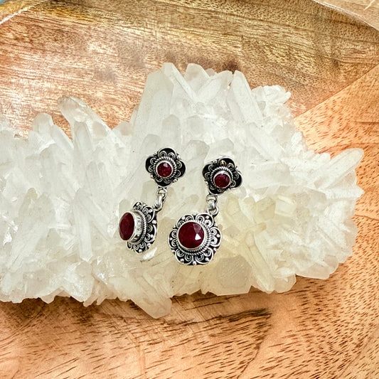 STERLING SILVER RUBY EARRING