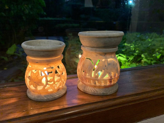 HANDCARVED SOAPSTONE OIL BURNER 10CM