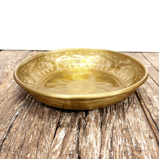 BRASS FINISH EMBOSSED FLORAL DISH 21x5CM