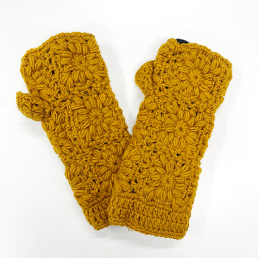 MUSTARD 100% WOOL HAND KNITTED GLOVES