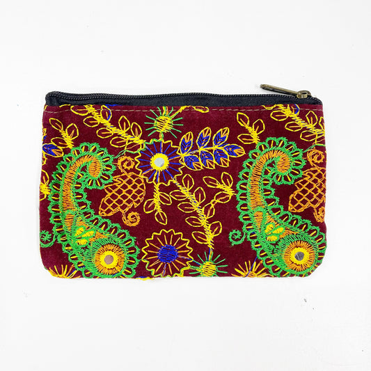 BURGUNDY VELVET EMB.  PURSE 19x11CM