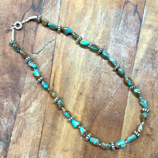 STERLING SILVER HANDMADE BEADS TORQUOISE NECKLACE