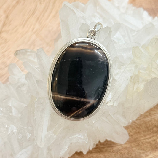 STERLING SILVER BLACK LACE AGATE PENDANT