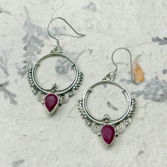 STERLING SILVER RUBY EARRING