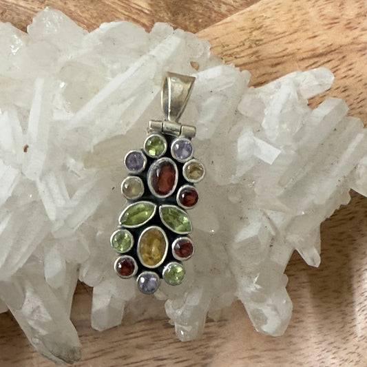 STERLING SILVER MULTI STONE PENDANT -GARNET, PERIDOT, AMETHYST, CITRINE