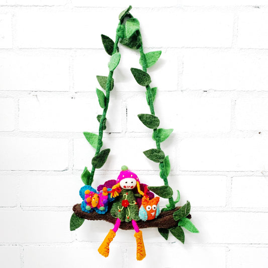 FELT GREEN GARDEN FAIRY ON A SWING