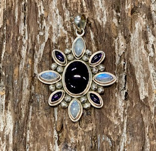 STERLING SILVER AMETHYST N MOONSTONE PENDANT