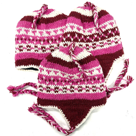 100% WOOL HAND KNITTED BEANY FLEECE LINED ASSORTED