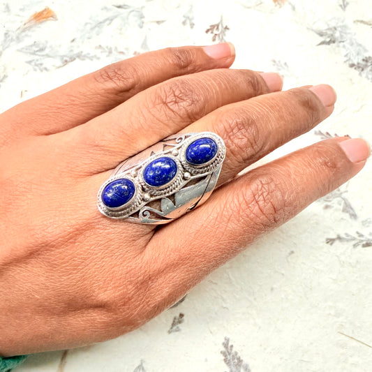 STERLING SILVER 3 LAPIZ STONE RING