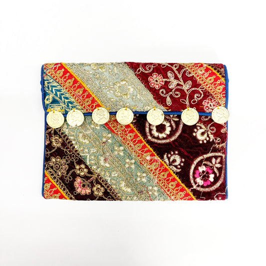 EMBROIDERED VELVET PURSE W STRAP