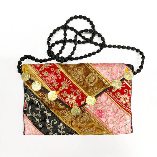 EMBROIDERED VELVET PURSE W STRAP