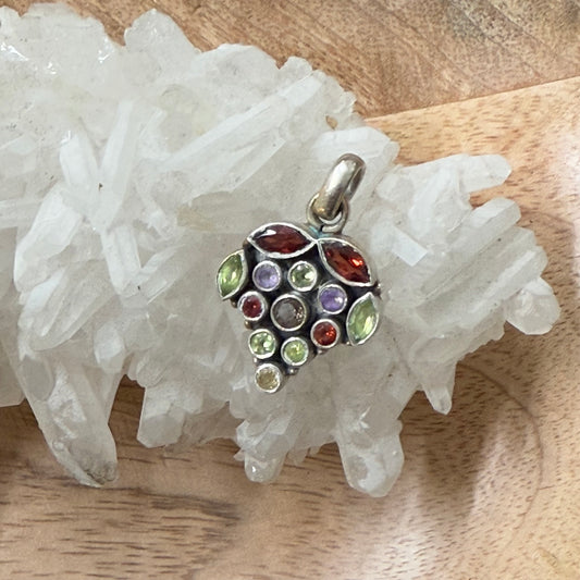 STERLING SILVER MULTI STONE PENDANT -GARNET, PERIDOT, AMETHYST, CITRINE