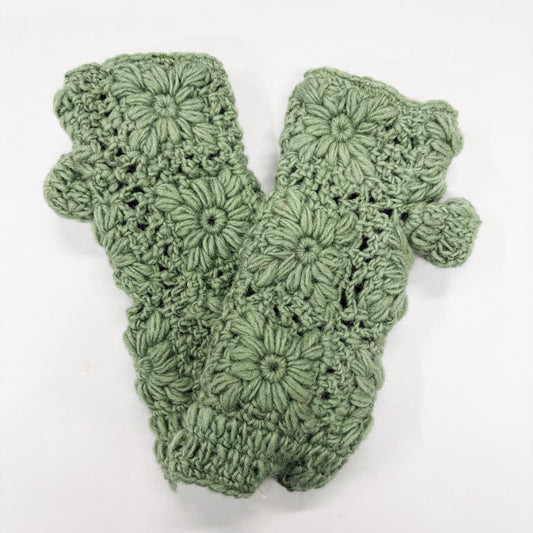 SAGE PETITE 100% WOOL FLORAL KNITTED GLOVES