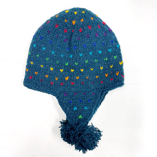 100% WOOL HAND KNITTED EARMUFF BEANY MINI HEARTS