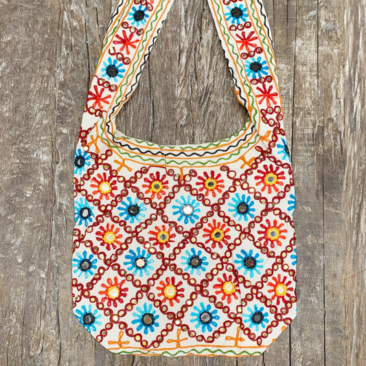 BOMBAY MIRROR EMBROIDERY COTTON BAG BLUE