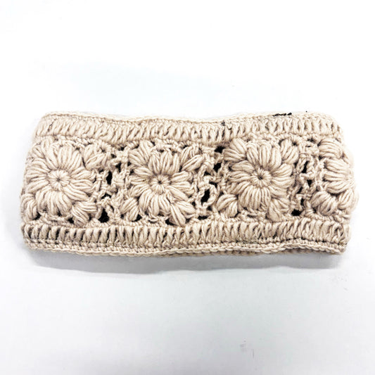 FLORAL 100% WOOL HAND KNITTED HEADBAND “VANILLA”
