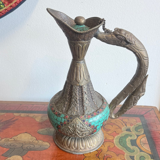 TIBETAN COPPER TORQUOISE INLAY VINTAGE PRELOVED POT 25CM (Copy)