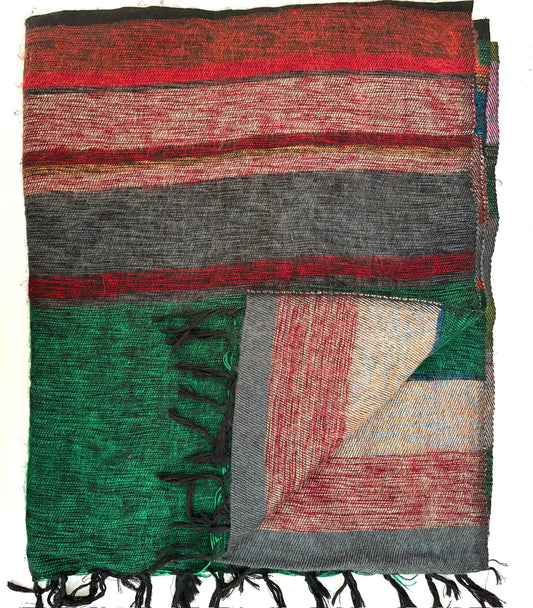 WOOL BLEND “MAGIC STRIPE” SHAWL 80x195CM GREEN