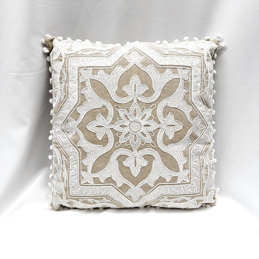 “SUZANI STITCH” EMBROIDERED CUSHION W/INSERT 45CM IN “PORCELAIN”
