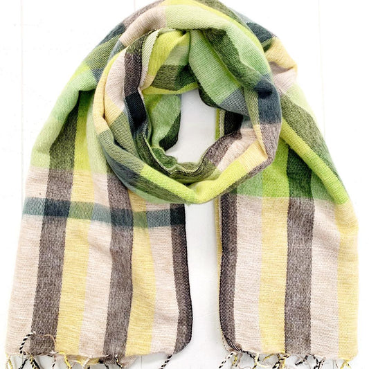 WOOL BLEND “LIME CHECK” SHAWL 80x195CM
