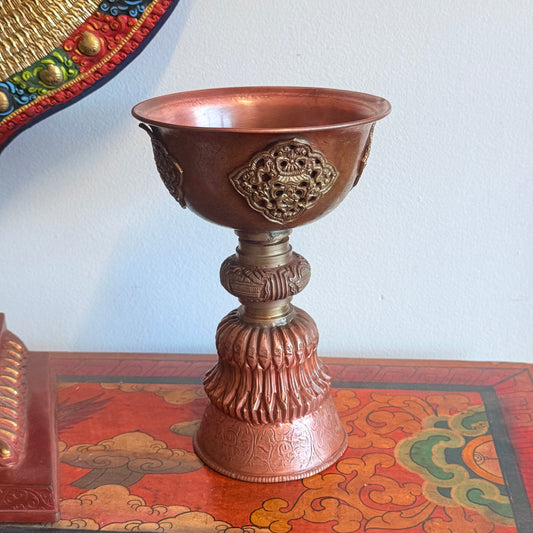 TIBETAN VINTAGE COPPER BUTTER LAMP 23cm