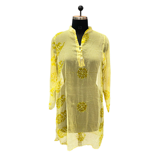 Lemon Striped Floral Beaded Tunic
