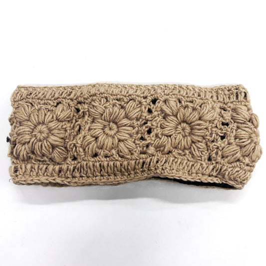 FLORAL 100% WOOL HAND KNITTED HEADBAND “LATTE”