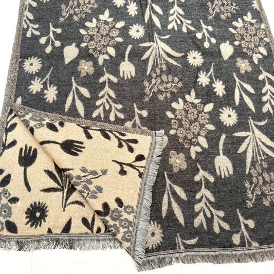 Reversible Wool  Blend Handloom Shawl 188x73CM