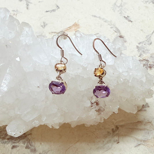 STERLING SILVER CITRINE N AMETHYST EARRING