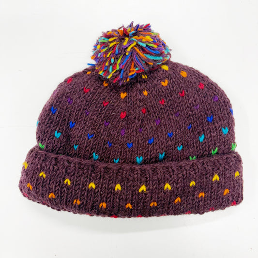 100% WOOL HAND KNITTED BEANY FLEECE LINED