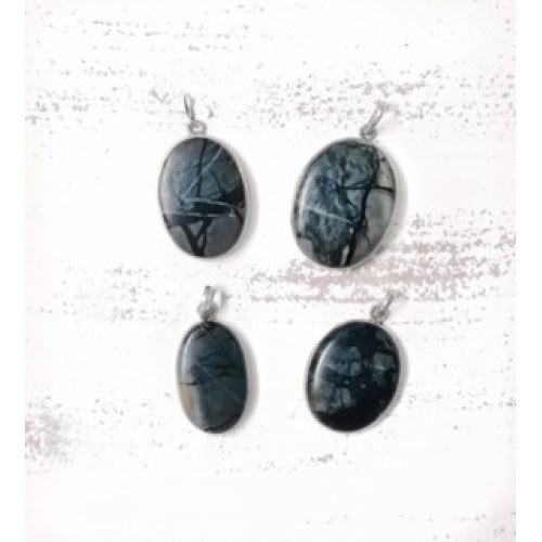 STERLING SILVER BLACK LINE JASPER PENDANT