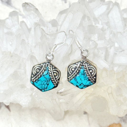 925 SILVER HOOK TIBETAN TORQUOISE EARRING