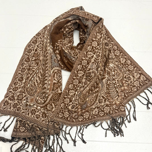 Wool Blend Paisley Emb. Shawl 188x73CM