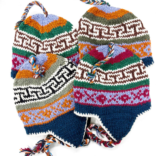 100% WOOL HAND KNITTED BEANY FLEECE LINED ASSORTED