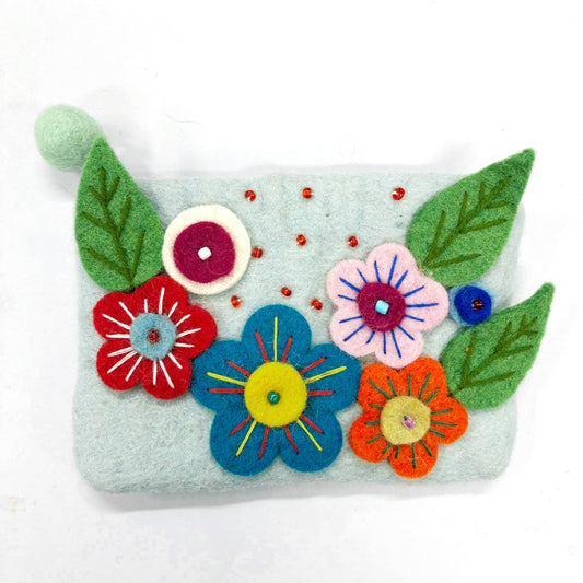 HANDMADE FELT FLORAL PURSE (RAIN) 15X11CM