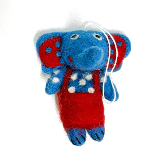 BLUE FELT ELEPHANT HANGING 9x7CM