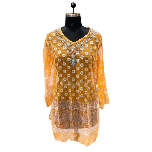 Amber Checkered Daisy Crystal Kaftan