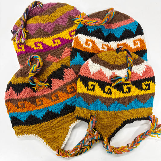 100% WOOL HAND KNITTED BEANY FLEECE LINED WAVES