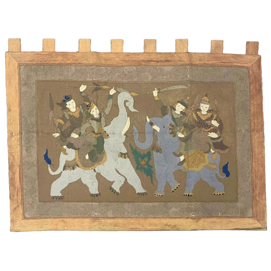 VINTAGE BURMESE HAND PAINTED WALL HANGING 137X102CM