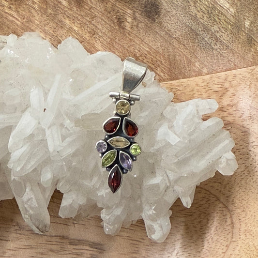 STERLING SILVER MULTI STONE PENDANT -GARNET, PERIDOT, AMETHYST, CITRINE