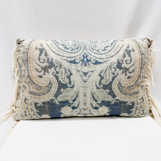 ‘INDIGO DAMASK’ COTTON TASSELED PILLOW 40x60CM