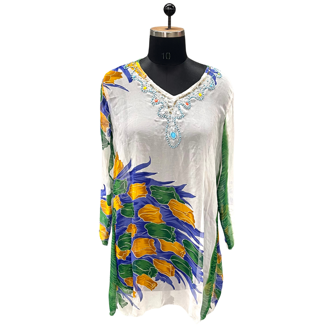 White Tropical Paradise Crystal Kaftan