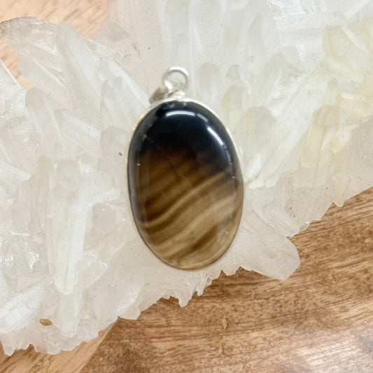 STERLING SILVER BLACK LACE AGATE PENDANT